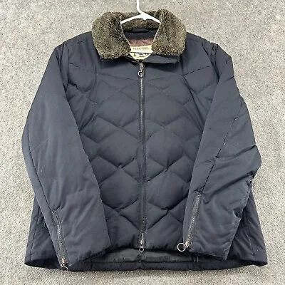 Pacific Trail Jacket Womens Large Black Puffer Quilted Goose Down Fur Collar • $17.95