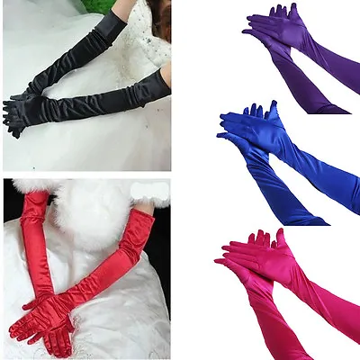 Womens Satin Evening Gloves 21'' Long Party Dance Elbow Length Opera Gloves US • $7.59