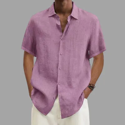 Plus Size Mens Casual Shirt Button Down Short Sleeve Summer Loose Plain Tee Tops • £10.79