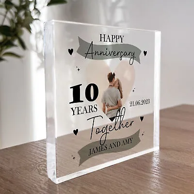 10th Wedding Anniversary Gift Personalised Photo Block Husband Wife Gift For Him • £10.99