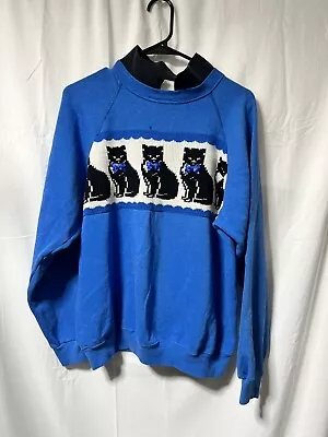 Vintage Hanes Collared Crewneck Pullover Sweater Knitted Black Cats Xl 80s/90s • $25