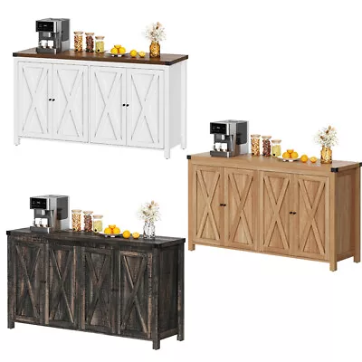 Farmhouse Wood Kitchen Sideboard Buffet 4-Door Accent Storage Cabinet Console • $194.31