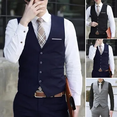 Mens Formal Business Casual Dress Vest Suit Slim Fit Tuxedo Waistcoat Coat • $15.29