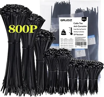 £12.12 • Buy 800 Pack Cable Ties Assorted Sizes 3.6mm X 100/150/200/250/300mm Black Cable Tie