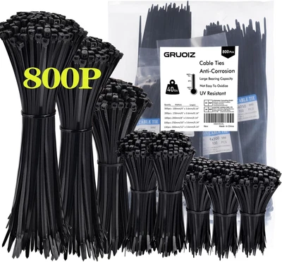 £12.12 • Buy 800 Pack Cable Ties Assorted Sizes 3.6mm X 100/150/200/250/300mm Black Cable Tie