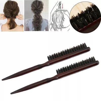1x Salon Comb Hair Teasing Brush Wood Handle Back Comb Natural Boar Bristle Tool • £7.91