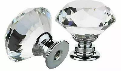 1x CRYSTAL DIAMOND GLASS DOOR KNOB DRAWER CABINET CUPBOARD HANDLE CLEAR WARDROBE • £2.95