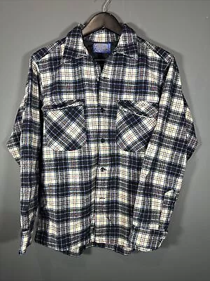 Vintage Pendleton Shirt Adult Wool Flannel Medium Mens Blue Black A8 • $29.80