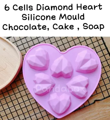 3D Large Silicone Diamond  Heart Chocolate Mould Ice Cube Valentine Geometric • £4.50