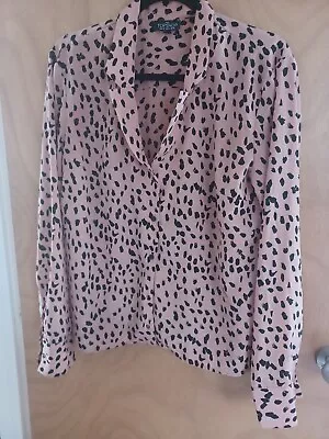 Topshop Ladies Blouse Size 14 Tan Brown And Black Dalmation Print • £7