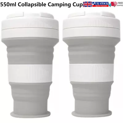 2 Pack 550ml Collapsible Camping Cup Silicone Coffee Cup Portable Travel Mug New • £12.69