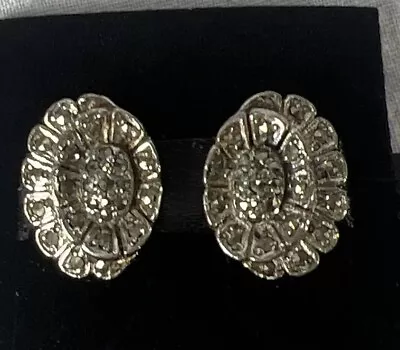 Vintage MARCASITE EARRINGS Floral Clip On Fastenings - Circa 1940 • £14