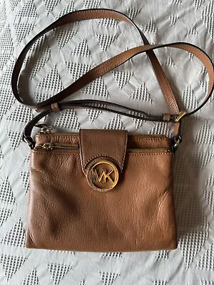 Michael Kors Fulton Purse Bag Leather Crossbody Bag Purse Brown Logo Adjustable • $29.99