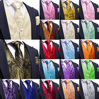 Mens Formal Dress Vest Tie Set Red Blue Teal Paisley Floral Wedding Suit S XXXL • $23.99