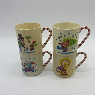 Christmas Cups Kids Vintage Sterling House 1985 Set Of 3 Plastic 3D Holiday Mugs • $9.99