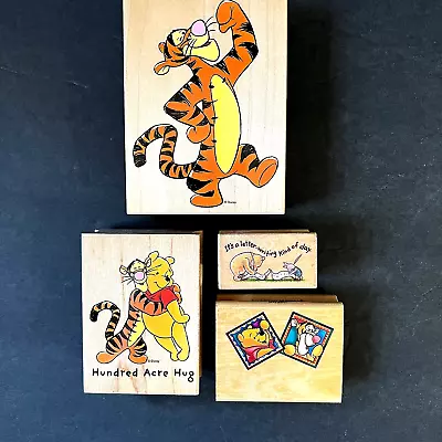 4 VTG Disney Winnie The Pooh Rubber Craft Stamps On Wood Block All Night Media • $38.97