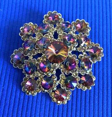 Beautiful Vintage Weiss Style Red Aurora Borealis Rhinestone Brooch • $59