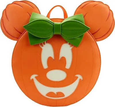 Loungefly Disney Glow Face Minnie Pumpkin Womens Double Strap Shoulder Bag Purse • £31.43