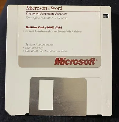 Vintage Microsoft Word V 3.02 Apple Macintosh Utilities Floppy Disk Rare 3.5” • $20