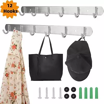 12 Hooks Wall Mounted Coat Hook Rack Clothes Scarf Holder Key Cap Hat Bag Hanger • $11.98