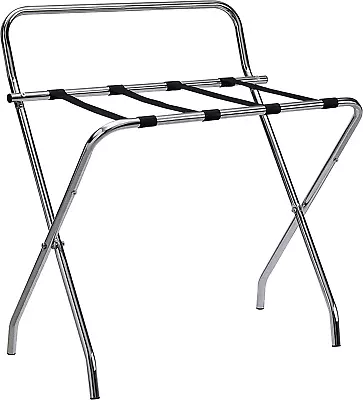Kings Brand Furniture - Metal Foldable Luggage Rack With Back Chrome/Black • $43.88