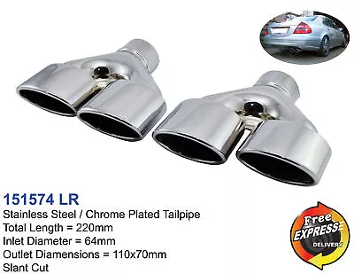 Exhaust Tips Quad Tailpipe Trims Dual Set 110x70mm For Mercedes Benz AMG Style • $393.80