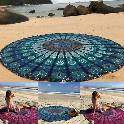 Big Hippie Mandala Beach Throw Towel Round Boho Mat Tapestry Wall Hanging Decor • $9.29