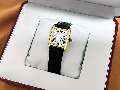 Cartier Tank Solo Quartz Watch Black Leather W5200002 31MM 18K Yellow Gold • $1200