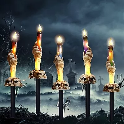 Halloween Lighted Skeleton Hands Holding Candles W/ Stakes. 15 LED Lights. • $34.95