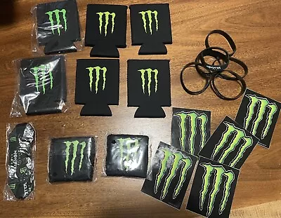 Monster Energy Lot 5 Stickers 6 Bracelets 6 Koozies 2 Sweatband Lanyard Swag • $49.99