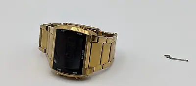 Qq Superior Digital Watch Gold Color Stainless Steel Arm Band Needs Repair • £26