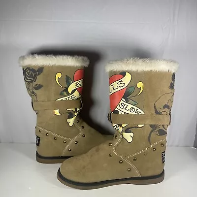 Ed Hardy Leather Boots Christian Audigier LOVE KILLS SLOWLY Women's US 8. • $45