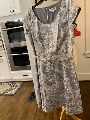 Isaac Mizrahi Target Dress Size 16 Gray Floral Evening Party Belt NWT • $36