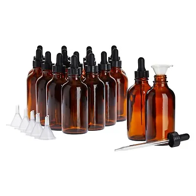 15 Pack 4 Oz Amber Glass Eye Dropper Bottles & 6 Funnels For Essential Oils • $26.89