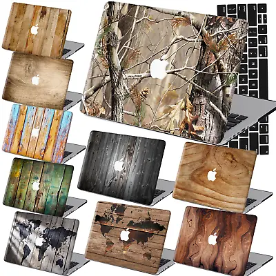 Wood Pattern Rubberized Hard Case KB Cover For Macbook Pro Air 11 12 13 14 15 16 • $16.19