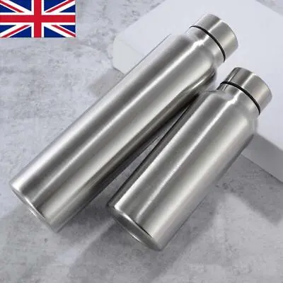 Stainless Steel Water Bottle Metal Vacuum Insulated Outdoor Sports Flask UK • £6.77