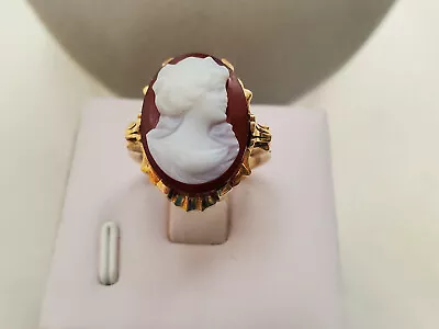 Vintage 10K Solid Gold Cameo Women's Ring - Size 6 • $265