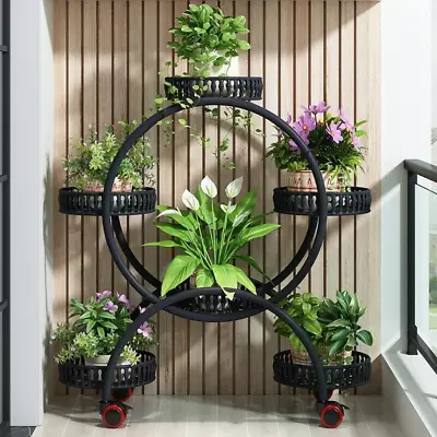 4 Tiers Flower Plant Stand Rolling Trolley Dispaly Shelf Pot Planter Holder Rack • £36.93