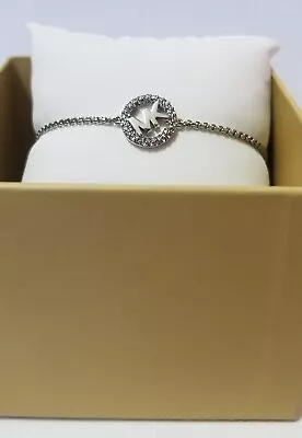 Michael Kors Silver Tone Crystal Logo Slider Bracelet~MKJX320040 • $44.99