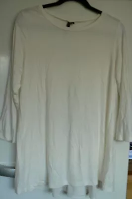 £22 • Buy Yong Kim Modal Crepe Godet Back Tunic 3/4 Sleeves Ivory 12 New