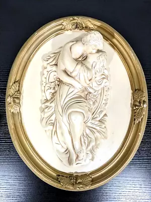 Vintage Romantic Lovers 3D Entwined Oval Wall Plaque Set Chalkware Greek Roman • $99