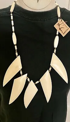Vintage  Boho Tribal Bone Bennett Tobias Designs Triangular Heishi Necklace • $34.99