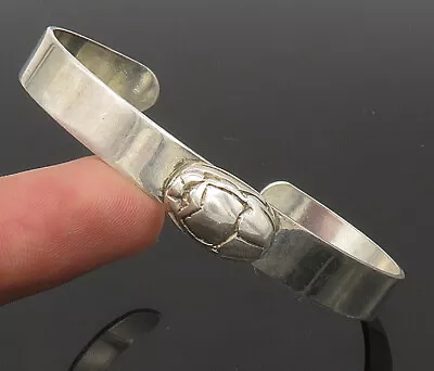 925 Sterling Silver - Vintage Shiny Scarab Beetle Cuff Bracelet - BT9265 • $89.20