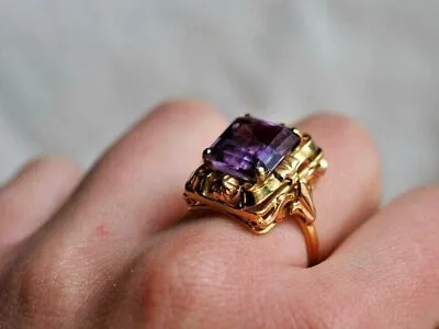 2.50Ct Emerald Cut Amethyst Vintage Cocktail Ring 14k Yellow Gold Over For Gift • $240