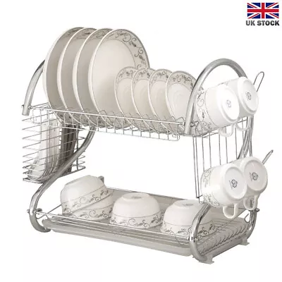 £14.99 • Buy 2 Tier Dish Drainer Rack Storage Drip Tray Sink Drying Plate Bowl Holder