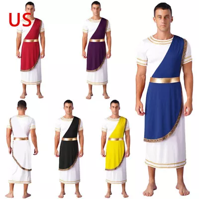 US Mens Halloween Ancient Greek Toga Costumes Round Neck Color Block Dress Up • $21.61