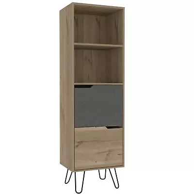 Bleached Pine Melamine Finish Tall 4 Tier Bookcase 2 Drawer Space Storage • £119.99