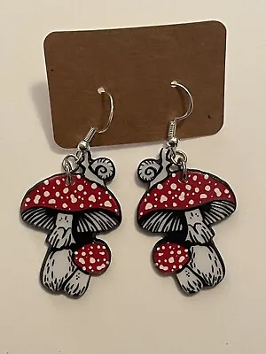 Double Mushroom Acrylic Earrings With Sterling Silver Hooks Jewelry • $9.98