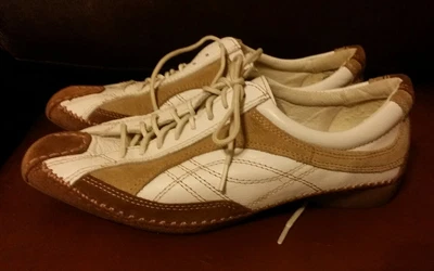 £8 • Buy Ladies Jana Leather Brown Cream Loafers Trainers Size 5 Lace Up  Shoes