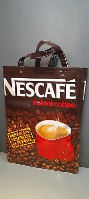Vintage Nescafe Tote Shopping Bag 1970s 1980s Chic Large Shopper Oilcloth PVC. • £34.99